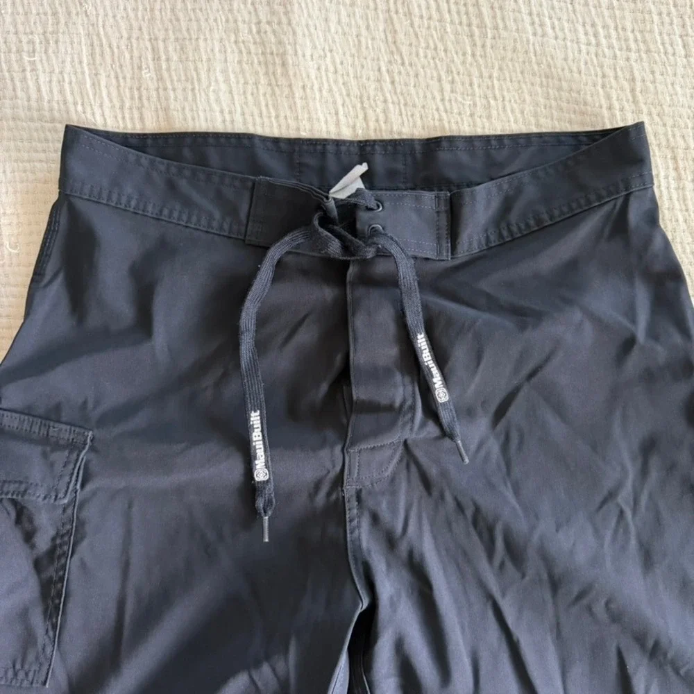 Maui Built Board Shorts Men Size 32 Black Cargo Pocket Lace Up‎ Swim Trunks Surf